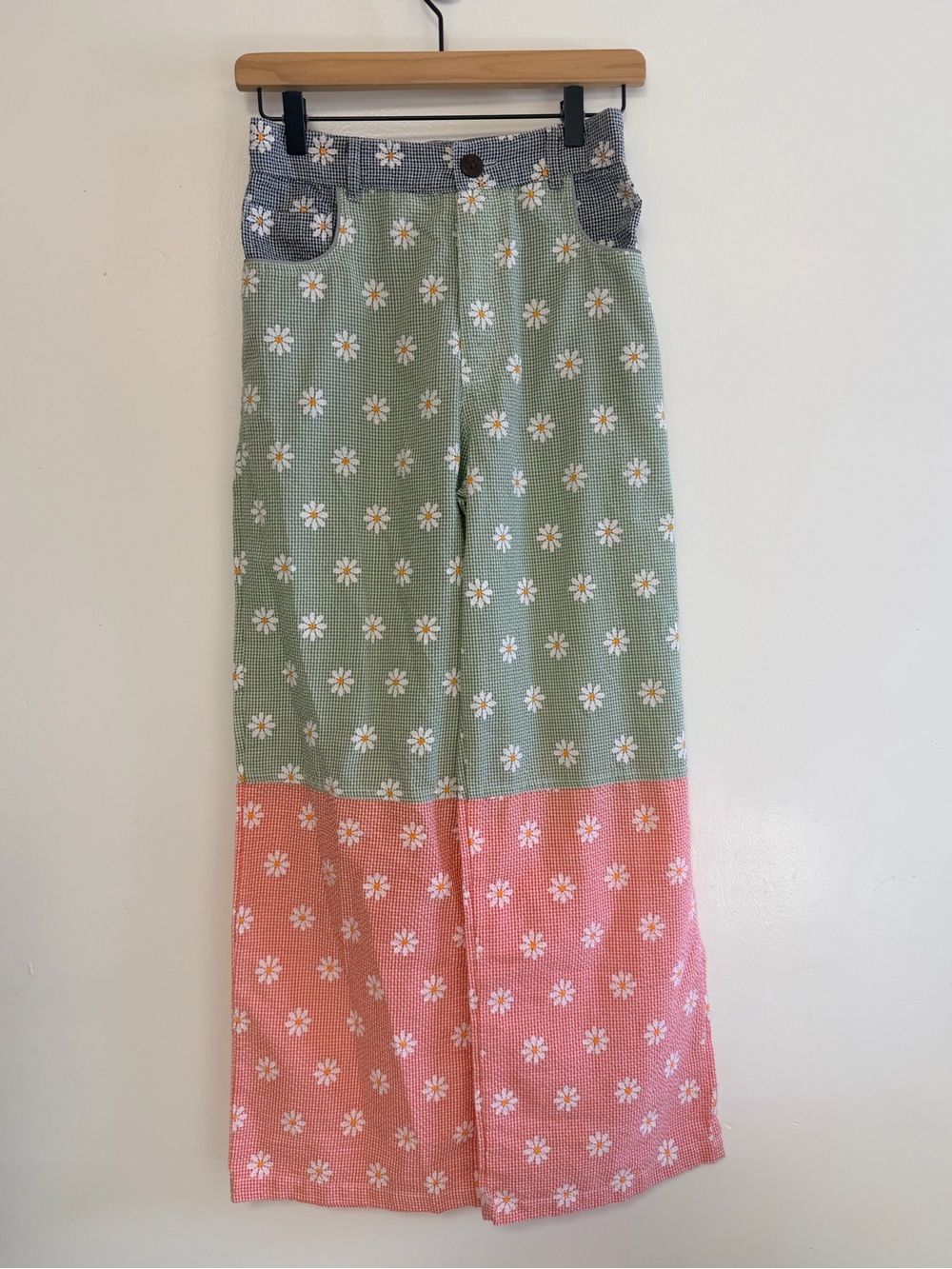 Somewhere Nowhere Gingham Floral Pants M/L Lightweight Cottage core Wimsy